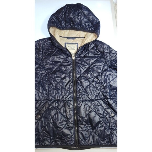 Abercrombie & Fitch Primaloft Lightweight Hooded Puffer Jacket Navy Blue Medium - Picture 3 of 10